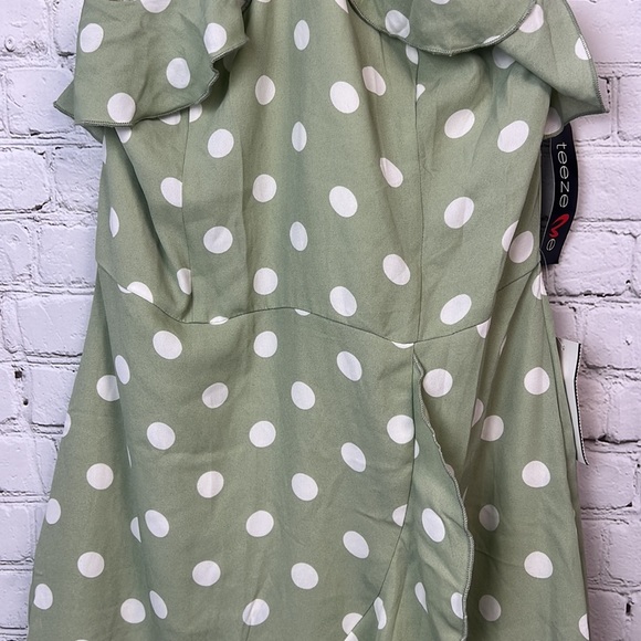 Teeze Me Sage Green & White Polka Dot Ruffle Halter Dress Juniors Size 9/10 & 13 - Picture 4 of 7